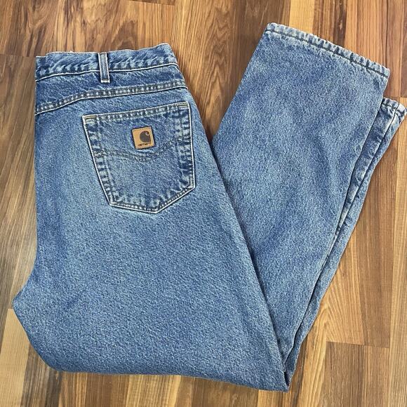 VTG Carhartt B155 DST Fleece Lined Straight Leg Relaxed Fit Jeans Men’s 38x32 - Picture 1 of 11